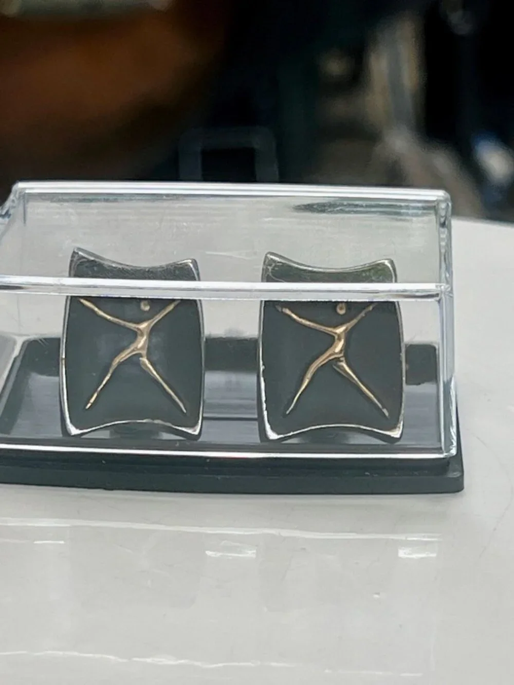 Vintage Gold & Black Cufflinks With Abstract Human Figure Design Elegant Formal